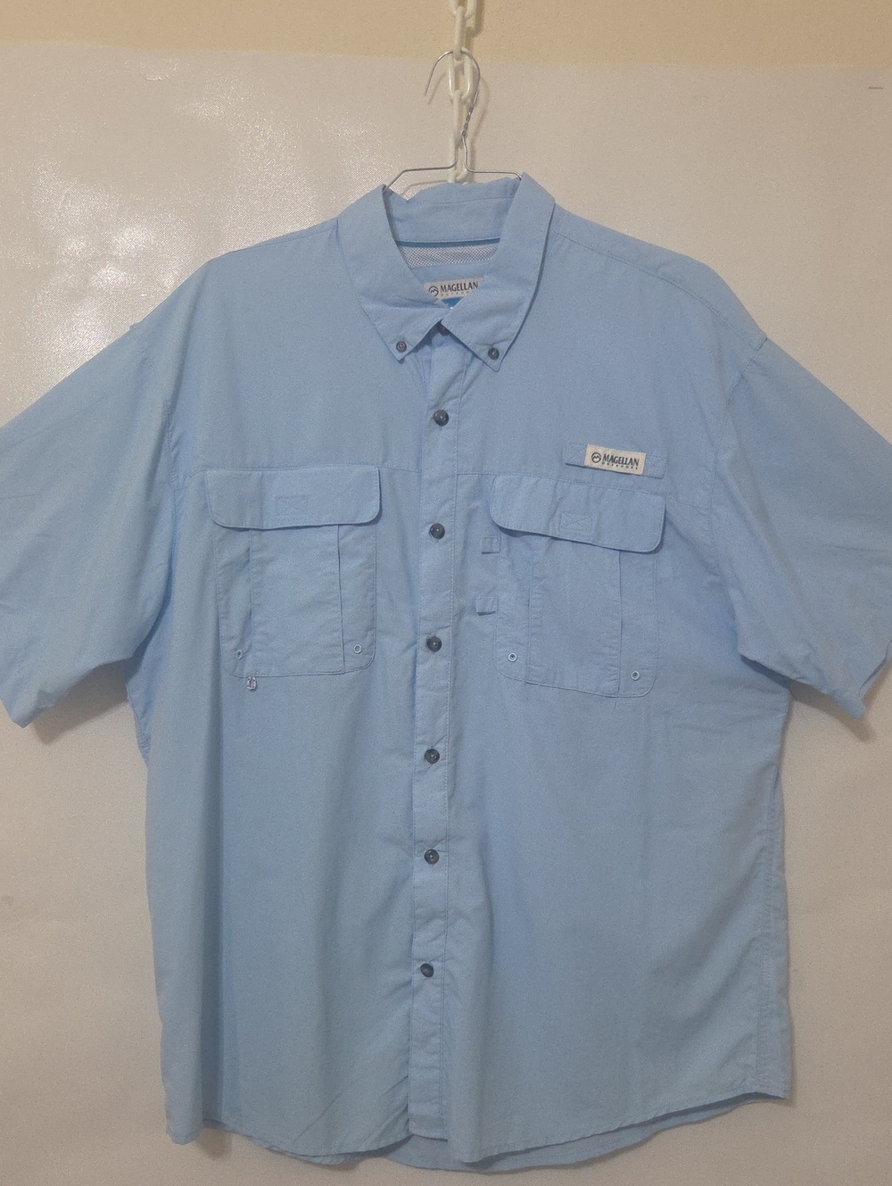Magellan Outdoors Men’s Lt Blue Short-Sleeve Button-Down Vented Fishing Shirt XL